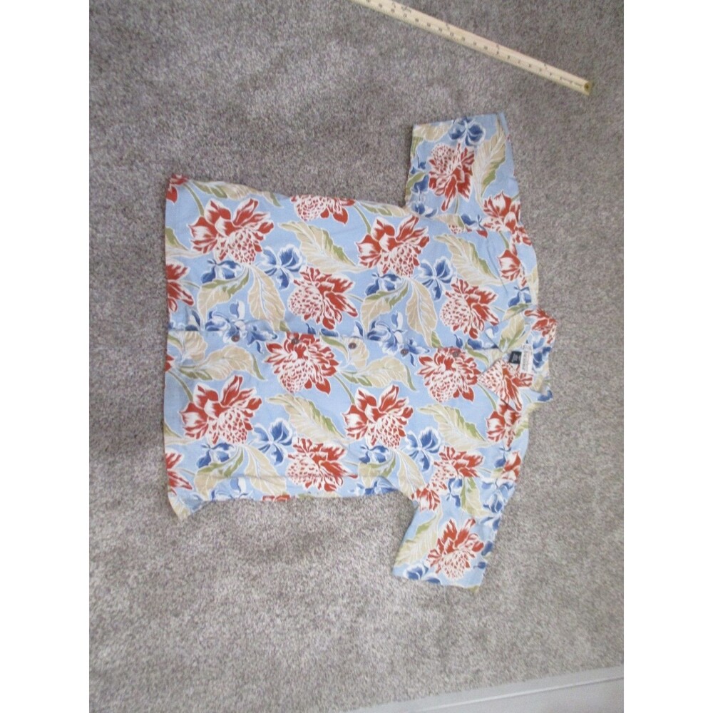 Patagonia Pataloha Shirt Men Large Hawaiian Camp Blue Floral Loop Collar Coastal